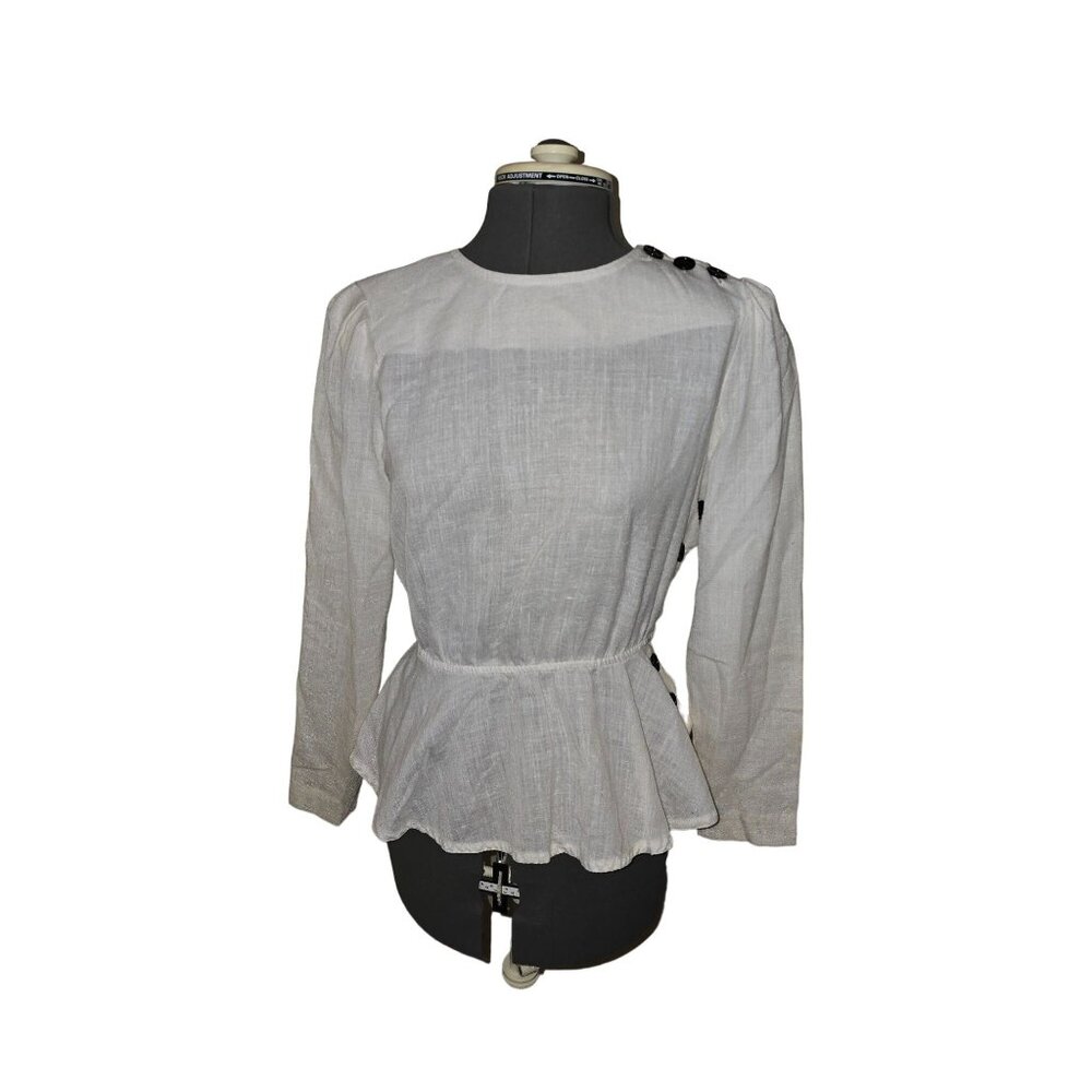 Vintage Leslie Fay Womens‎ White Peplum Blouse Size 10 Button Detail Prairiecore